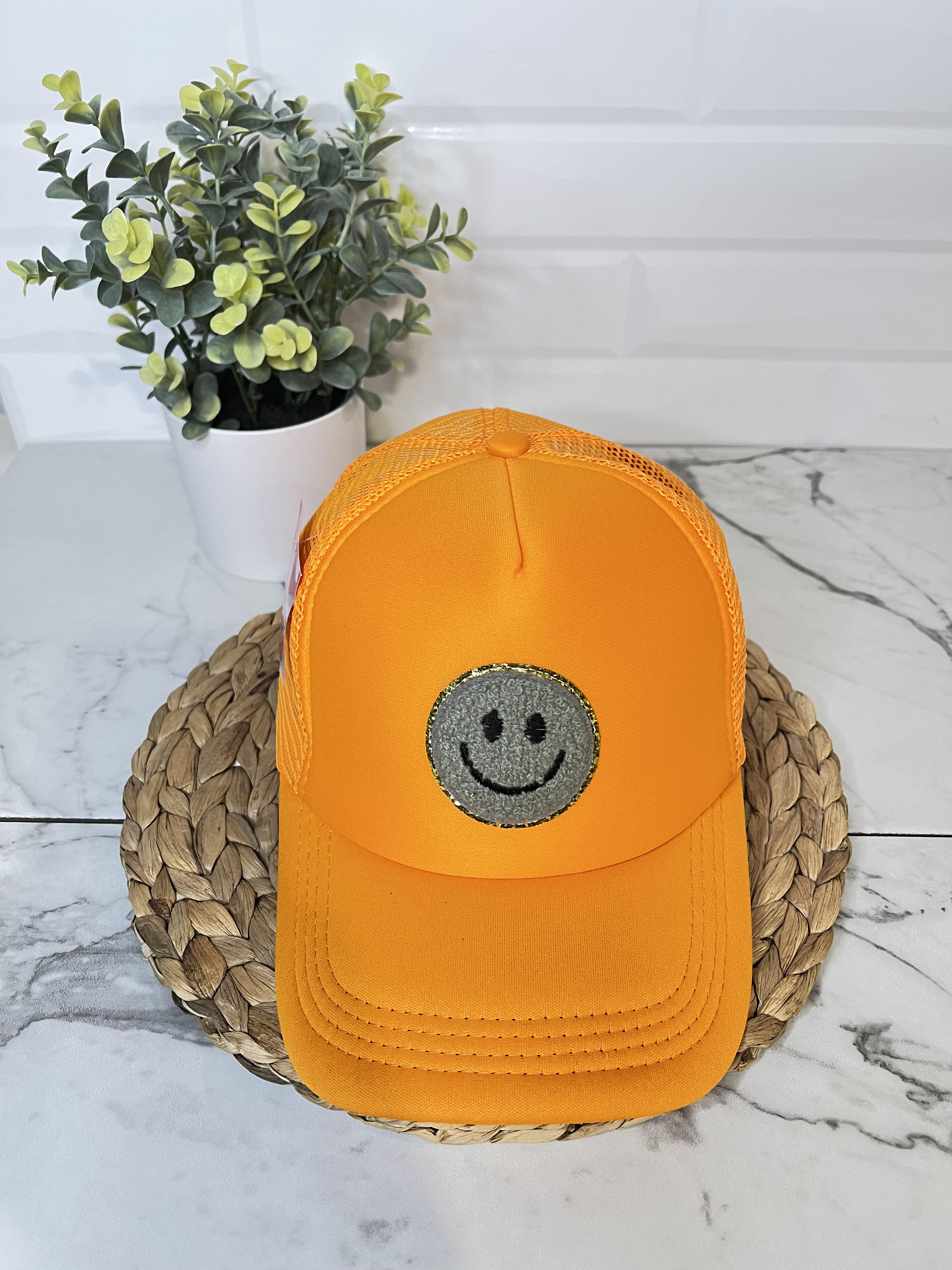 Hats - Silver on Orange Smiley