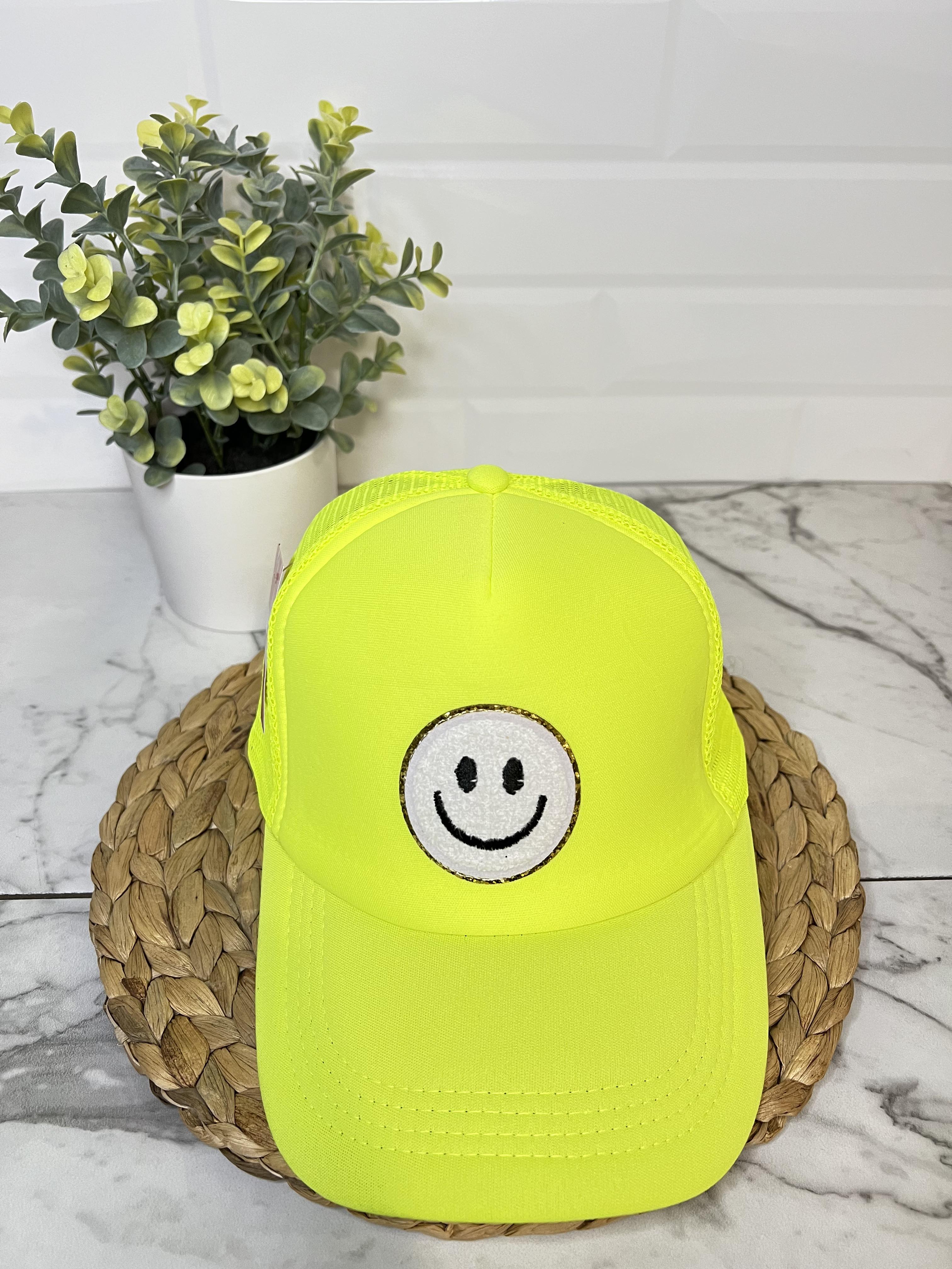Hats - White on Yellow Smiley