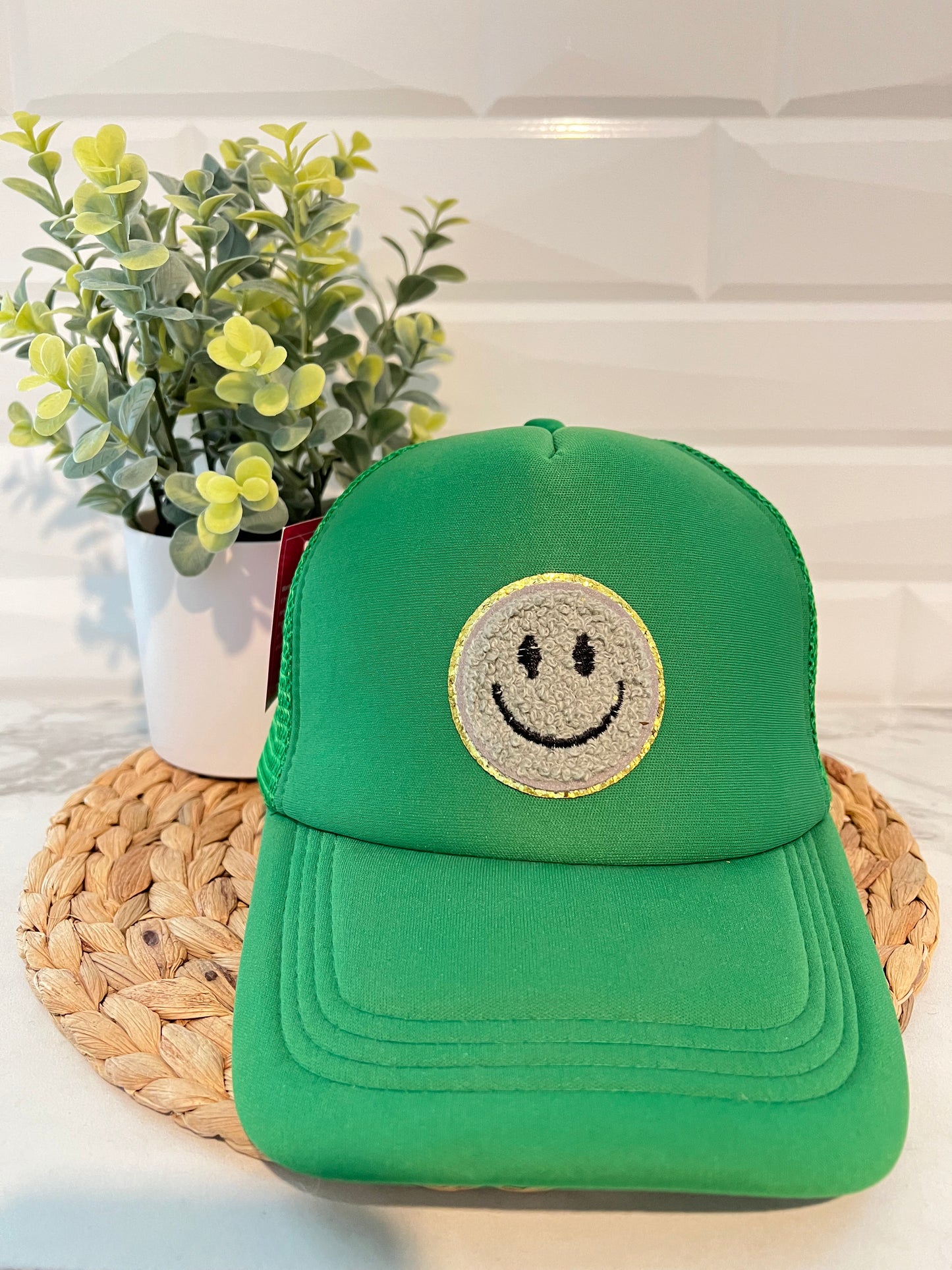 Hats - Purple on Green Smiley