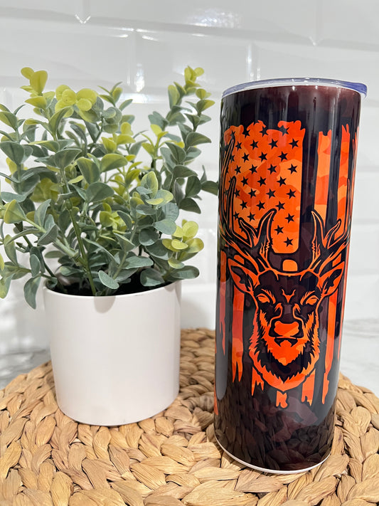 20oz Skinny Tumbler - Hunting (Black and Orange Version)