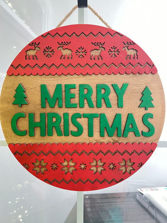 Door Hanger -Merry Christmas (Stained and Red)