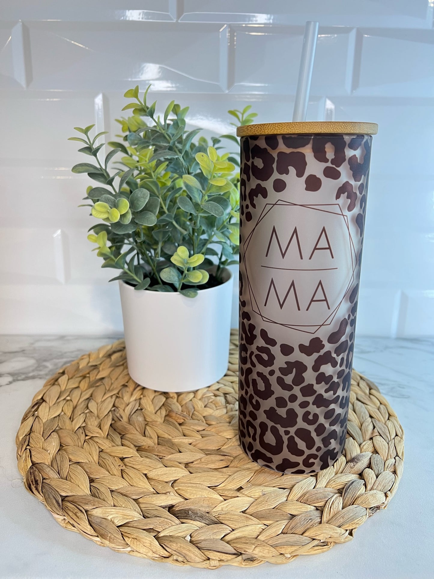 25oz Glass Tumbler - Mama in Brown