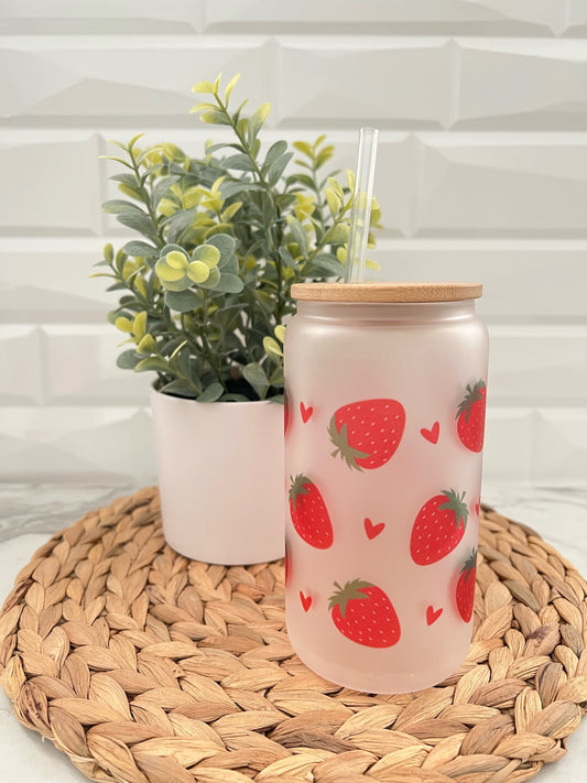16oz Glass Can - Strawberries