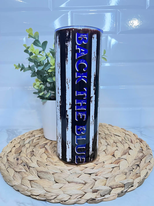 20oz Skinny Tumbler - Back The Blue