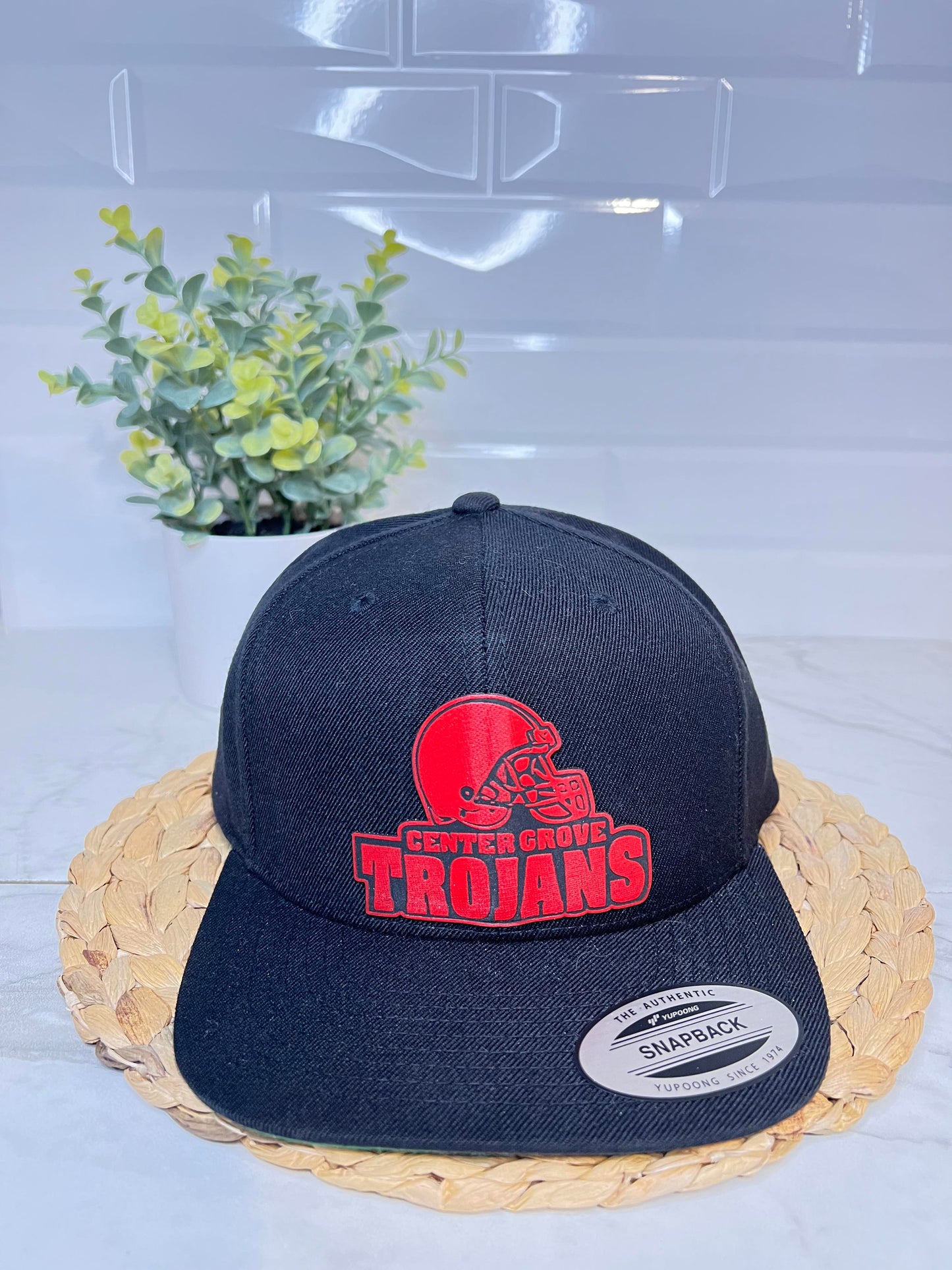 Hats - Center Grove Trojans Leather Patch Hat