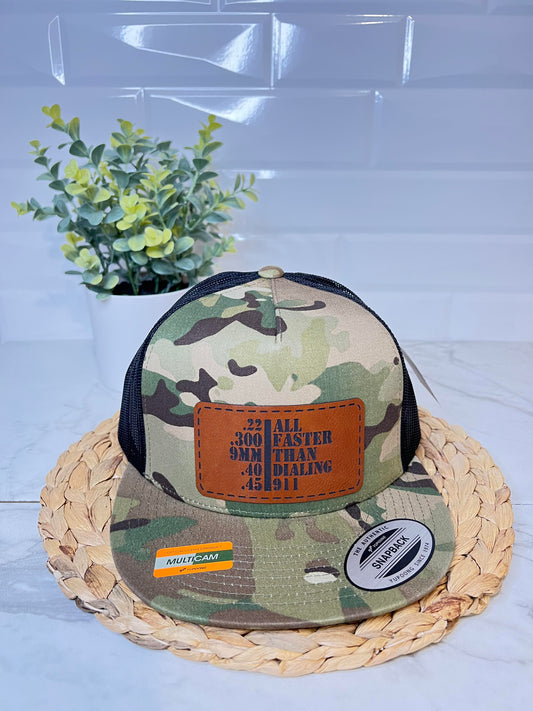 Hats - Faster Than Dialing 911 Leather Patch Hat