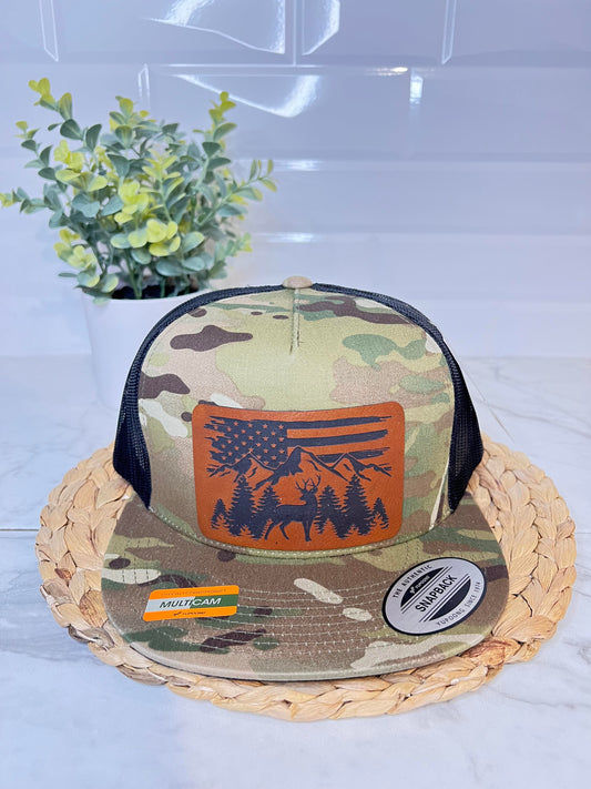 Hats - Flag & Buck Leather Patch Hat