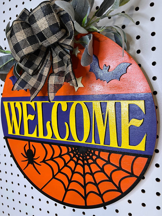 Door Hanger - Halloween w/ Spider Welcome