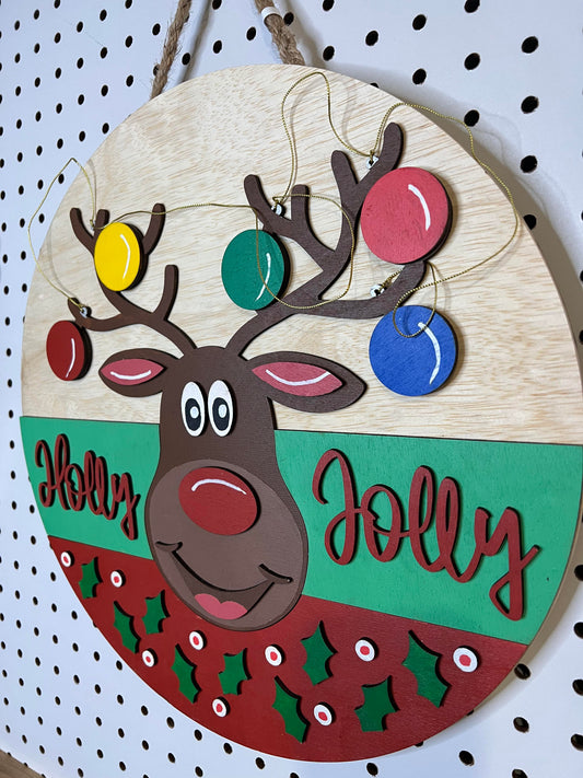 Door Hanger - Holly Jolly Reindeer Christmas