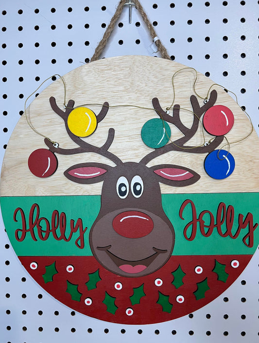 Door Hanger - Holly Jolly Reindeer Christmas