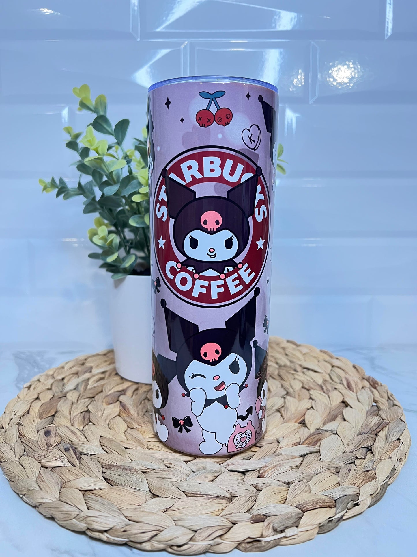 20oz Skinny Tumbler - Purple Kitty Coffee