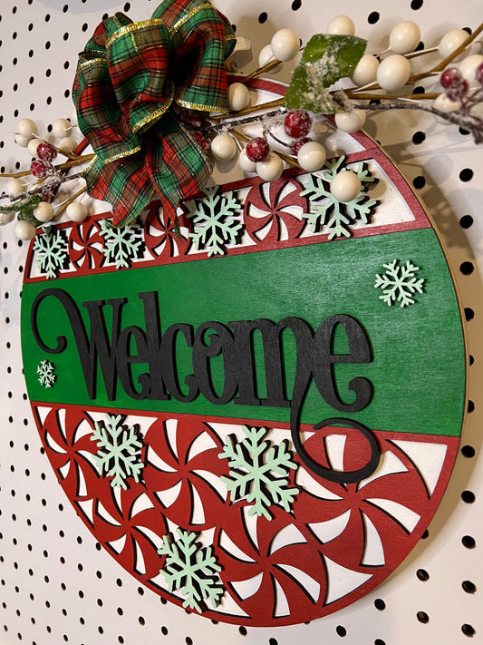 Door Hanger - Christmas Peppermint Welcome