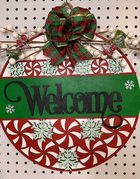 Door Hanger - Christmas Peppermint Welcome