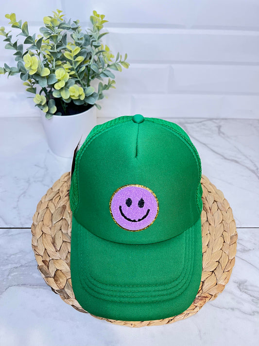 Hats - Purple on Green Smiley