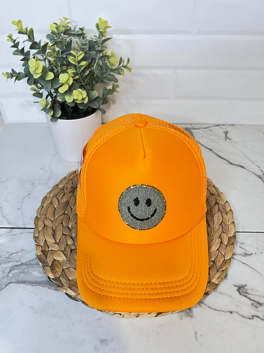 Hats - Silver on Orange Smiley