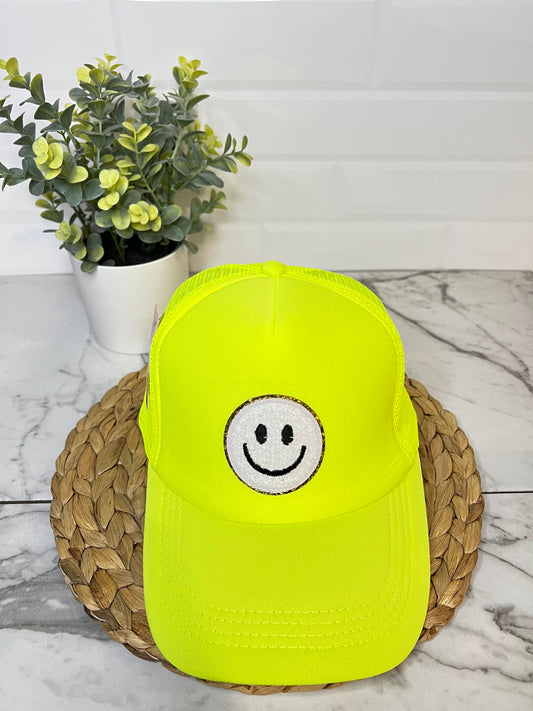 Hats - White on Yellow Smiley