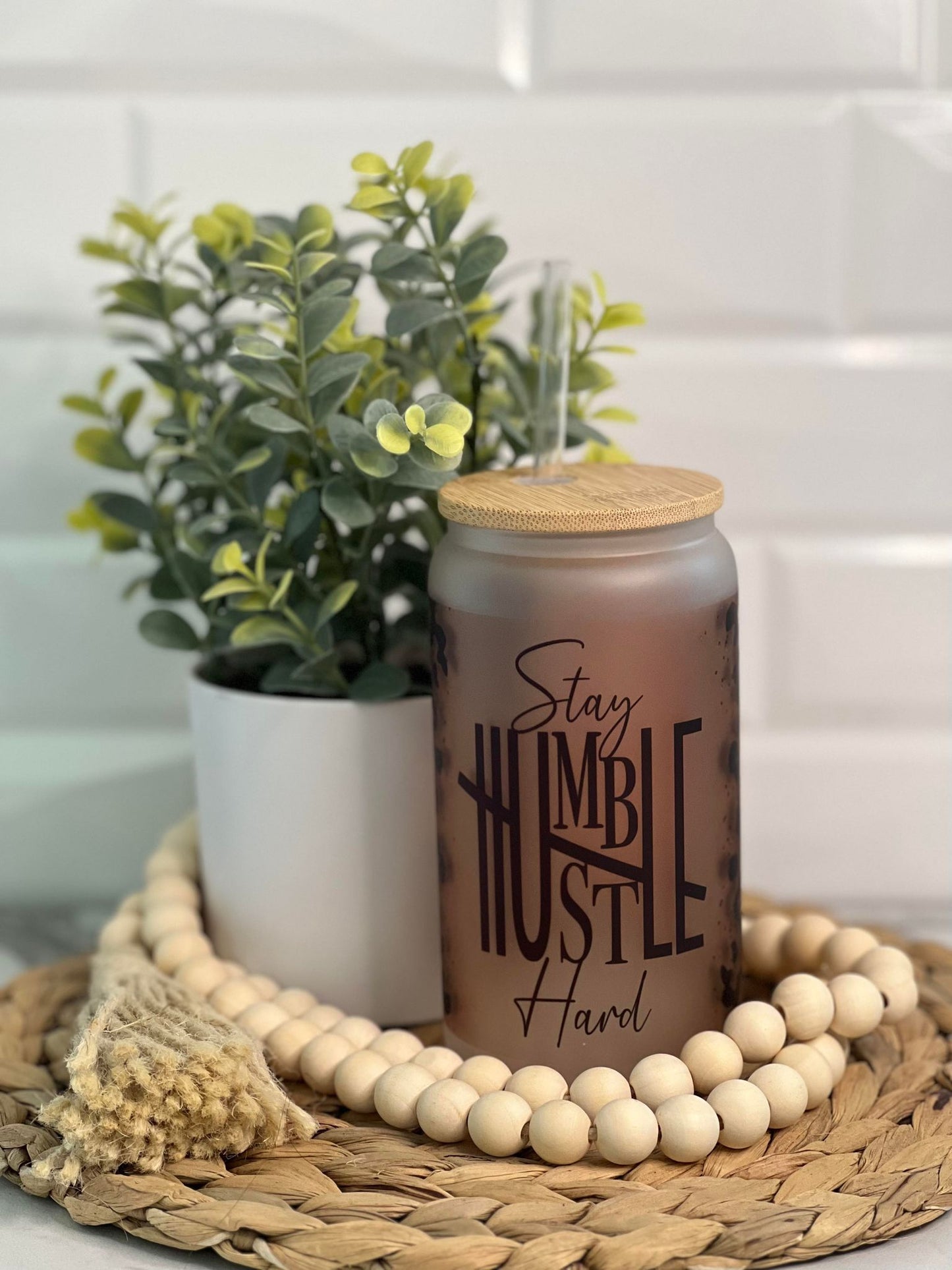 16oz Glass Can - Stay Humble Hustle Hard